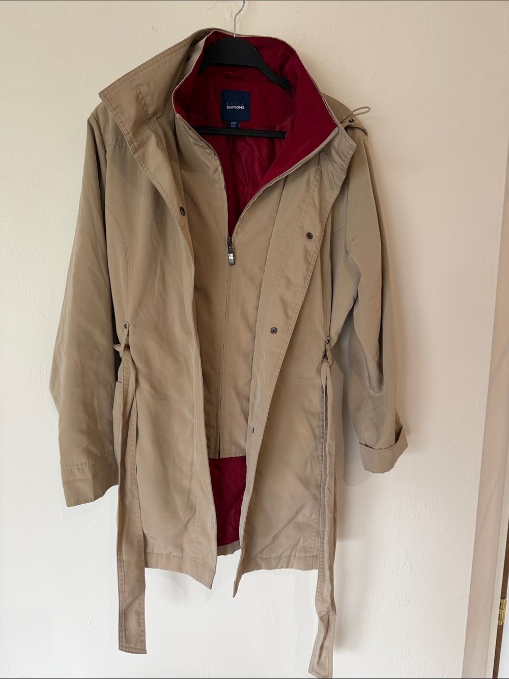 Basic Editions Khaki Trench Coat with Red Lining